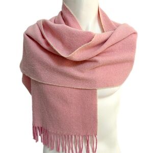 ESPRIT 100% Lambswool Scarf – Soft Pink Herringbone – Fringe – Made in Italy